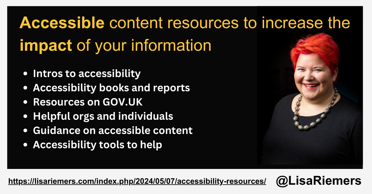 My updated list of the accessibility resources I use includes:
Orgs like @GOVUK @DisabilitySmart @scope @NNgroup @AbilityNet @crocstar @ContentDesignLN  @webaim
People like @ByrneHaber @yatil @merylkevans  @la_pope @MatisseNelis Alexa Heinrich & more
lisariemers.com/index.php/2024…
#a11y