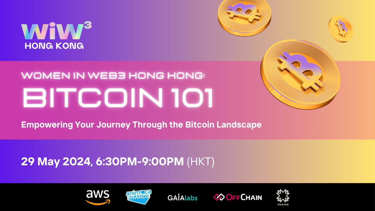 Ordinals, runes, spot Bitcoin ETFs…you don’t want to miss anything related to #Bitcoin this month! We are excited to announce Hong Kong's first Bitcoin educational event organised by us, in collaboration with Women at AWS Hong Kong & Bloomberg Women in Technology (BWIT)📣