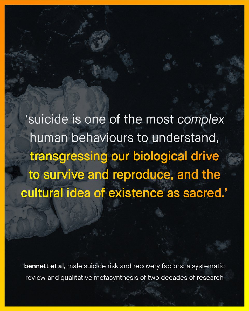 #malesuicide is like an iceberg, most of it is hidden, and we always see it too late.

Beneath the placid surface, hide stories of abused men, or bullied boys, tales of trauma, neglect, sexual violence; a life of addiction, loneliness, and heartbreaking child custody battles...