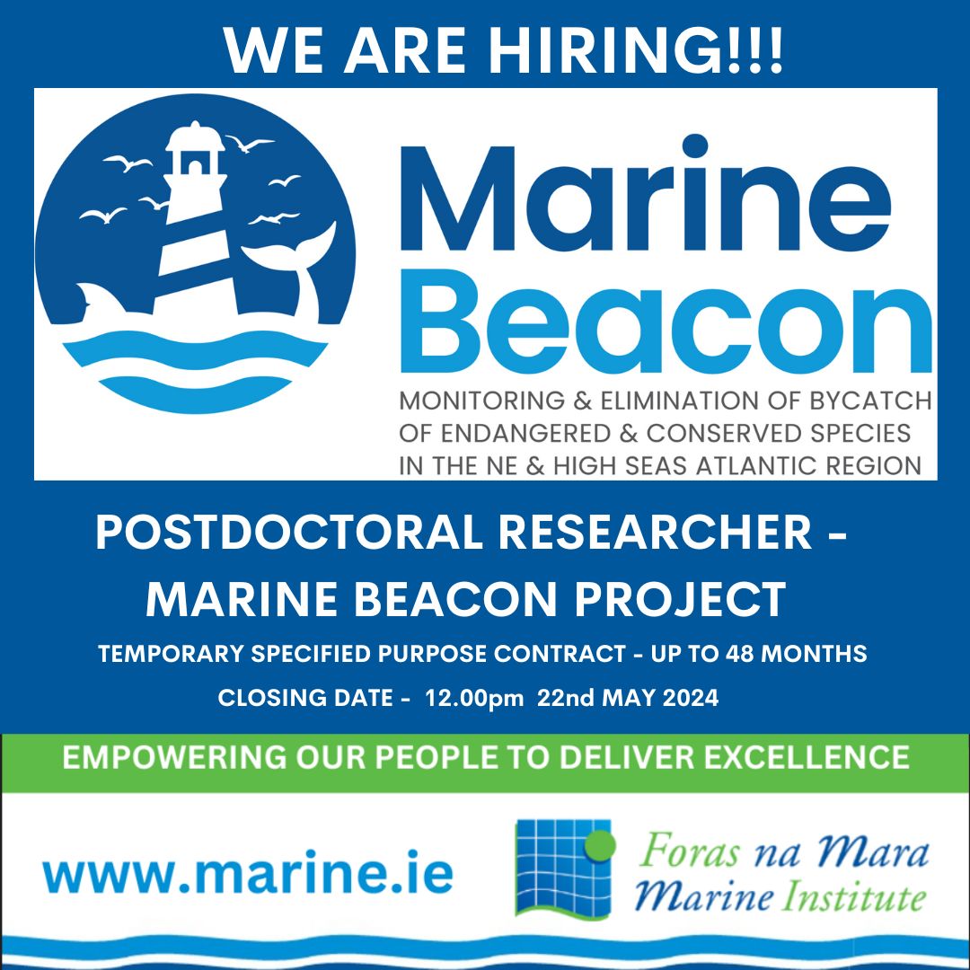 JOB OPPORTUNITY

We are looking for a postdoc researcher for the @MarineBEACON_EU
Project - bit.ly/4bk6z8K for full details.

📅The closing date is Wednesday, 22nd May @12pm.

#Marine #jobfairy #postdoc