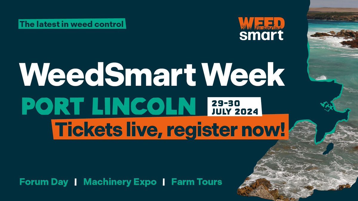 Make sure to get your earlybird tickets before June 28th! 🎟️ buff.ly/3UvQE04 Spotlighting weed control & grower experience, this years' WeedSmart Week will focus on the key issues and expertise in the Eyre Peninsula 🌏