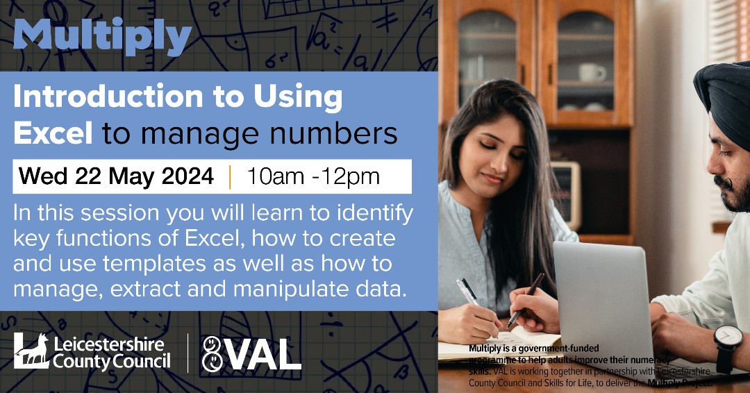 As part of VAL’s #Multiply Project, we're providing sessions to boost #numeracy skills. Our latest session will focus on building confidence and skills in using #spreadsheets, a key tool in today's data-driven world - valonline.org.uk/event/2024/05/…
@LeicsCountyHall #skillbuilding