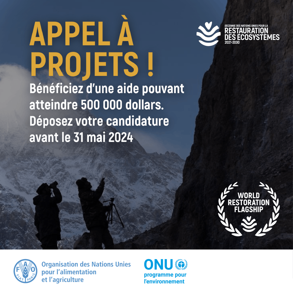 Vous venez d'un pays ou d'une région dont les efforts de restauration d'un écosystème pourraient inspirer le reste du monde ? Faites-vous reconnaître en tant que programme phare de la restauration mondiale. Postulez ici 👉 bit.ly/4arI5u9 #GénérationRestauration