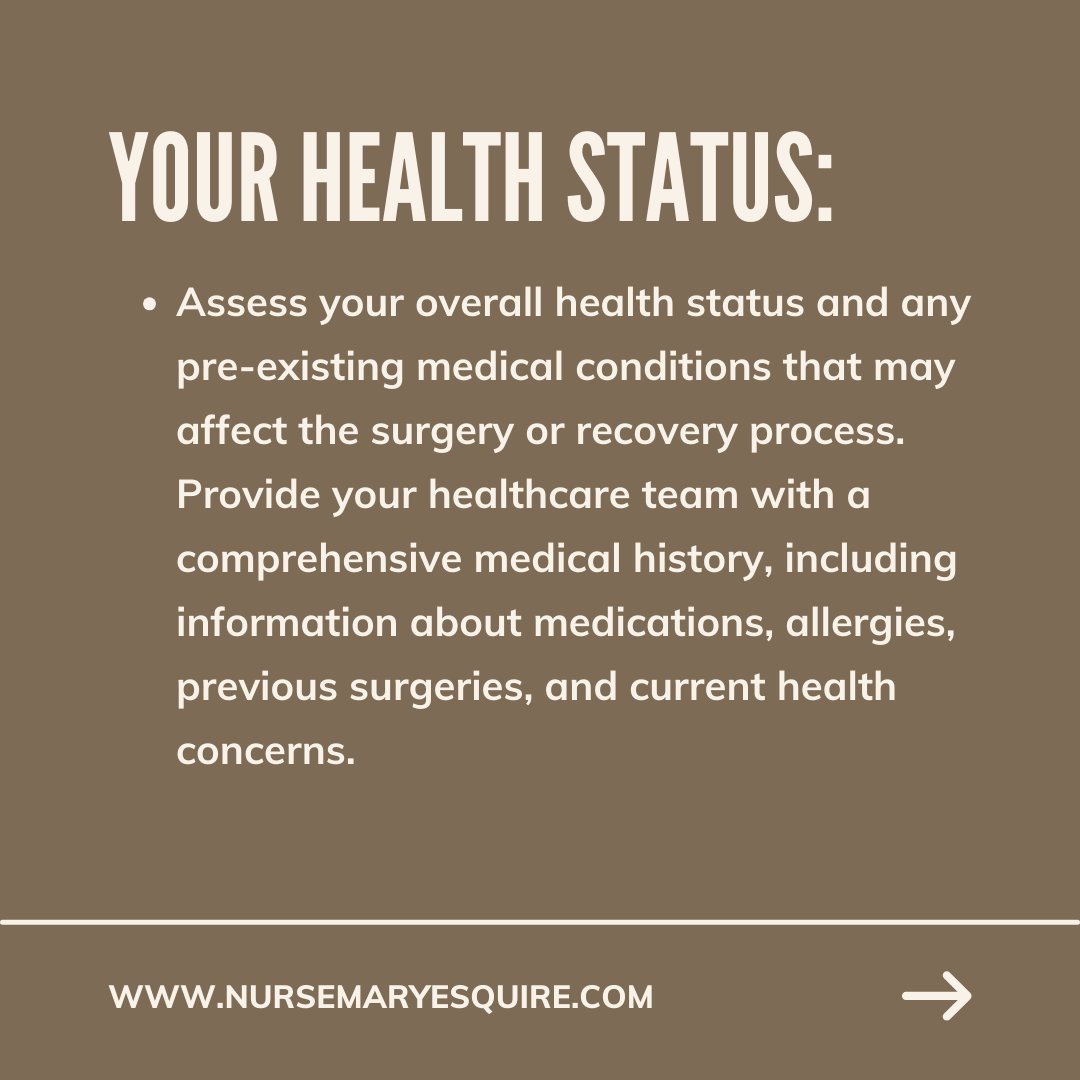 nursemaryesq's tweet image. Before undergoing surgery, it's essential to consider several important factors to ensure the best possible outcome and minimize risks. #SurgeryTips #PatientEducation #InformedDecisions #HealthcareJourney #OptimizeOutcome #PreSurgery