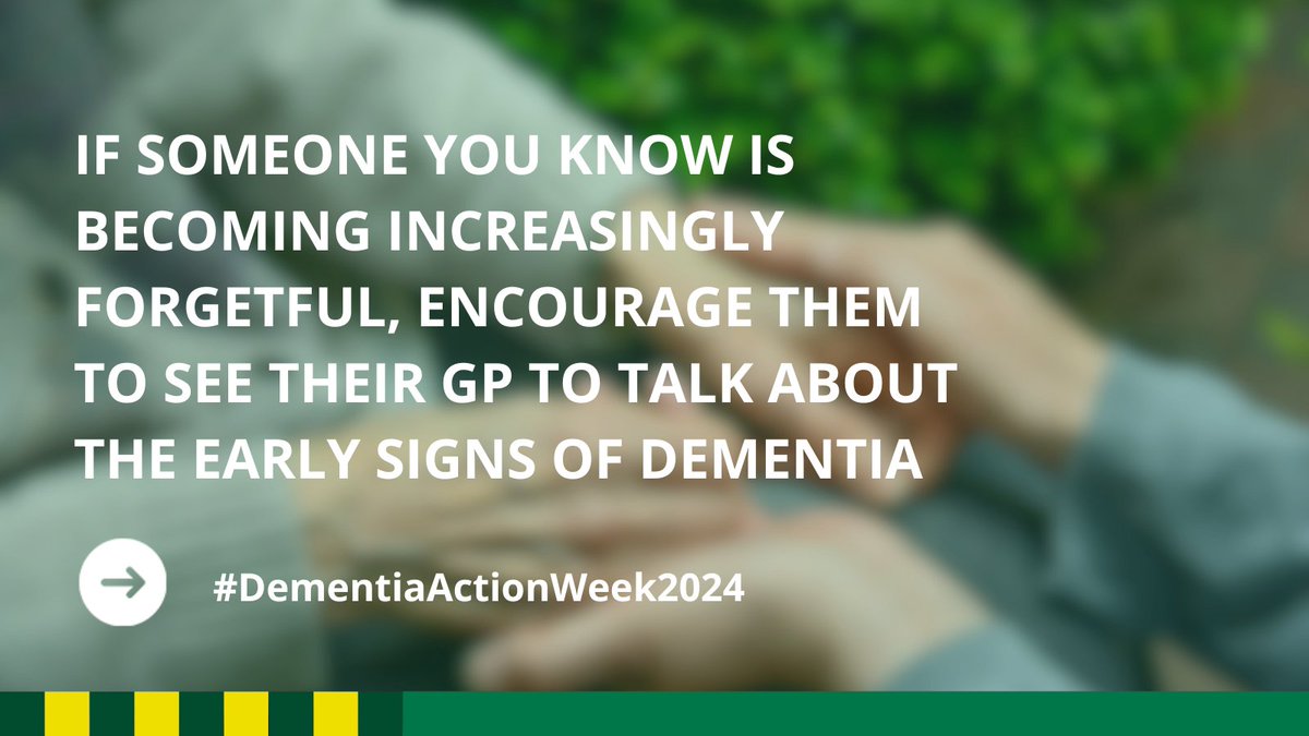 If someone you know is becoming increasingly forgetful, encourage them to see their GP to talk about the early signs of #dementia. 👉 Find out more information here: tinyurl.com/vbvbxcs5 #DementiaActionWeek #DAW2024