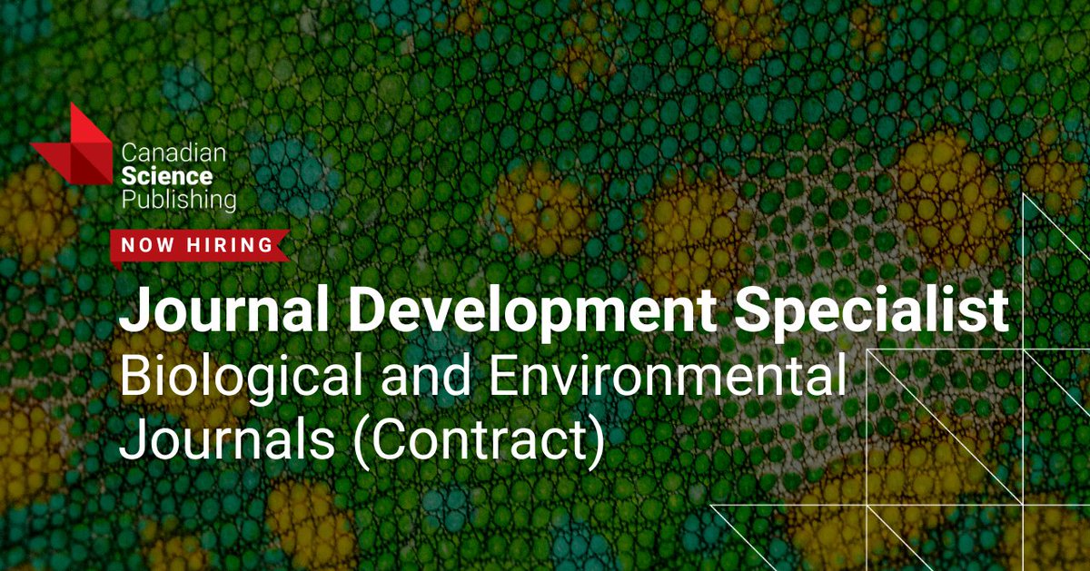 Canadian Science Publishing is #NowHiring a Journal Development Specialist. Collaborate with editors, academics, and stakeholders to enhance our journals' impact and reach. Learn more about this contract position: ow.ly/aczk50RBZk6 #ScienceJob #ScholarlyPublishing