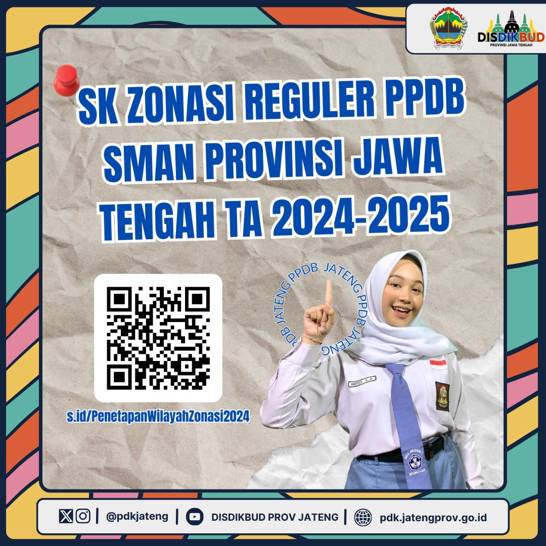 TIPIS-TIPIS TENTANG PPDB🔥 Penetapan Wilayah Zonasi PPDB SMA Negeri di Provinsi Jawa Tengah Brodis Dikbud bisa langsung berkunjung ke s.id/PenetapanWilay… atau scan barcode yang tertera😎 JUKNIS NYA KAPAN KAK MIN?! Stay tune di bulan Juni ya 🙌😘