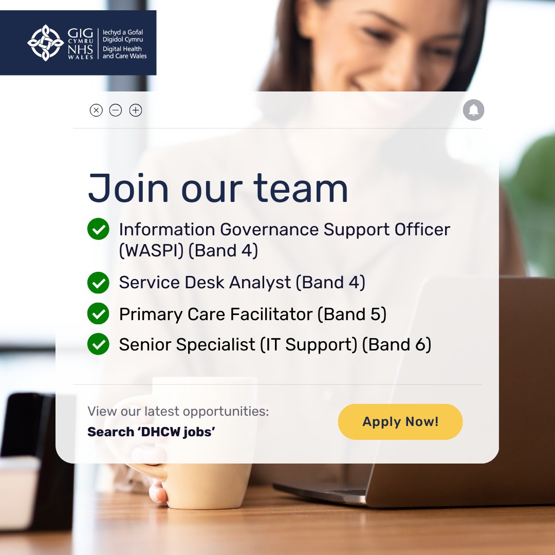 DHCWales's tweet image. 🔑 Unlock your potential at DHCW.
We offer a personalised career development plan, the best technical training and the opportunity to pursue academic qualifications to help take your career to the next level.
View our latest opportunities 👉 dhcw.nhs.wales/join-our-team/…