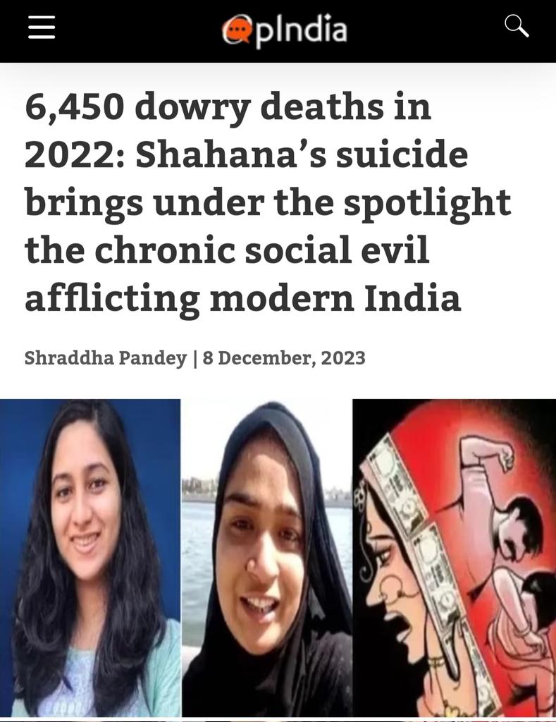 OpIndia behaves like a feminist mouthpiece. It quotes World Bank bullshit also.

Thousands of men who commit suicide due to abusive marriages or fake cases every year get no mention at all.

Most reported dowry deaths are either suicides due to mental health issues or adultery…