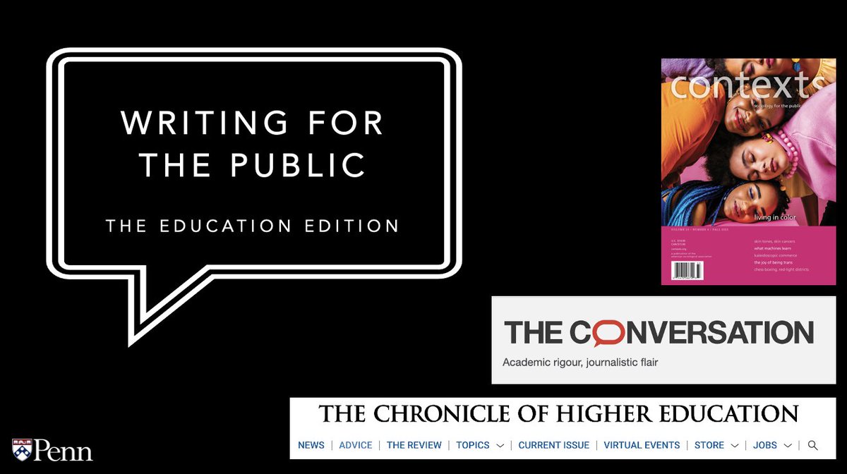 Wondering how (or where) to share your education research with a broader audience? Join me for 'Writing for the Public' tomorrow (5/14) at 10:50am PST! We'll discuss strategies and platforms for public writing, including publishing with @contextsmag and education-focused