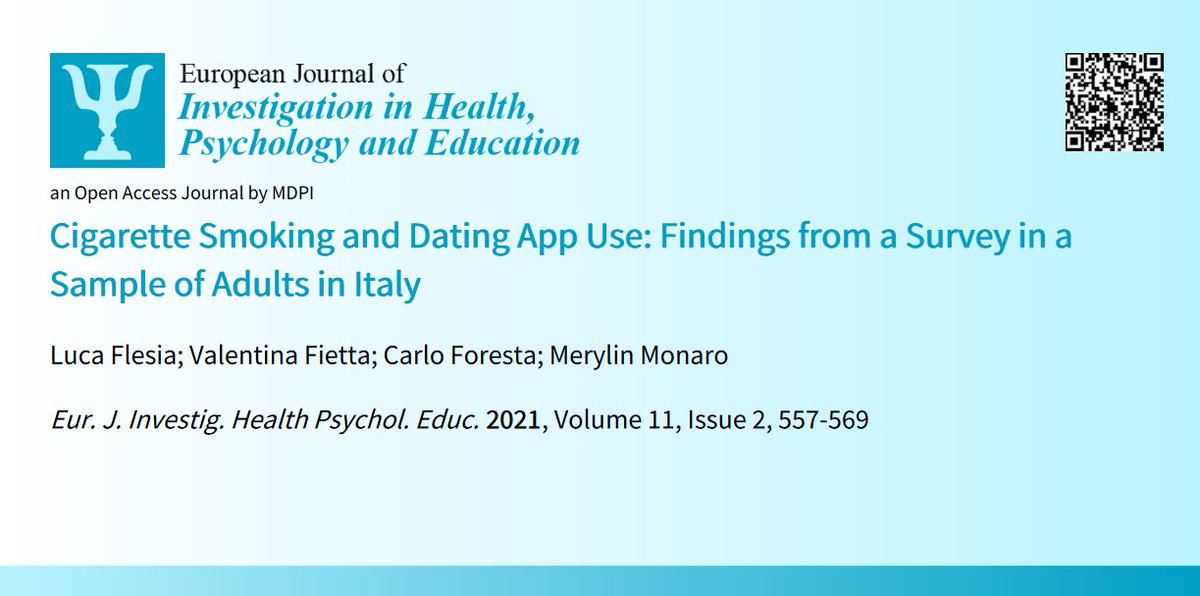 🥳Welcome to read👉#HighCitationPaper🗞️'#CigaretteSmoking #DatingAppUse: #FindingsfromaSurvey in a #Sample of #AdultsinItaly'📜by🧑‍🏫Luca Flesia et al.:🧷mdpi.com/2254-9625/11/2… #cigarettes #geosocialnetworkingsmartphoneapplications #mobiledatingapps #onlinedating #tobaccouse