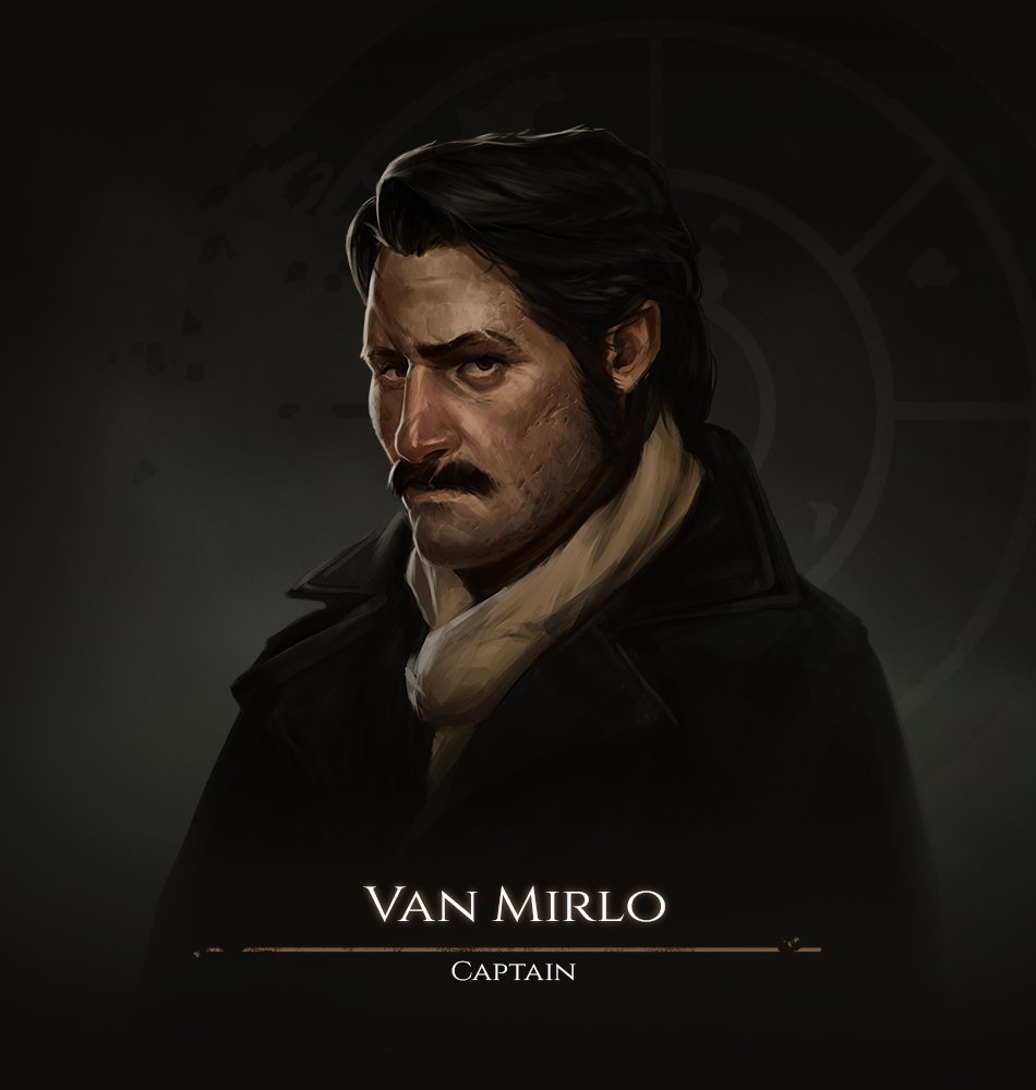 The last member of the expedition, captain Van Mirlo.

His true name is not known, neither is his age. He's armed with forbidden knowledge, and only he knows what awaits at the end of the sea. 

#indiedev #devgame #EmbersoftheEvening