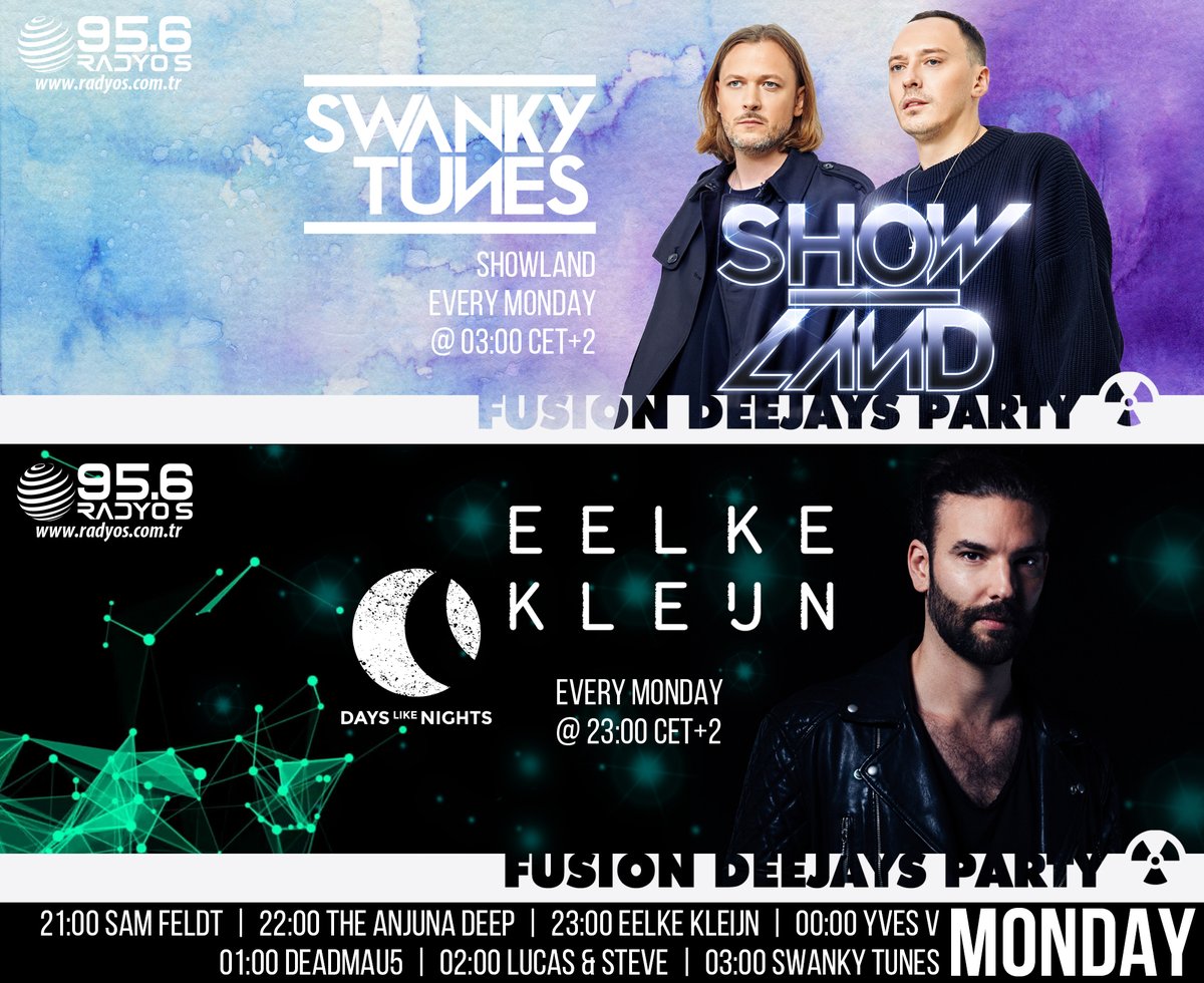 Have a nice week ! Here is the schedule of #MONDAY night @fusiondeejays party #deephouse #housemusic #progressivehouse #FutureHouse #EDM and more.. Click link to listen live radyos.com.tr Time Zone CET+2