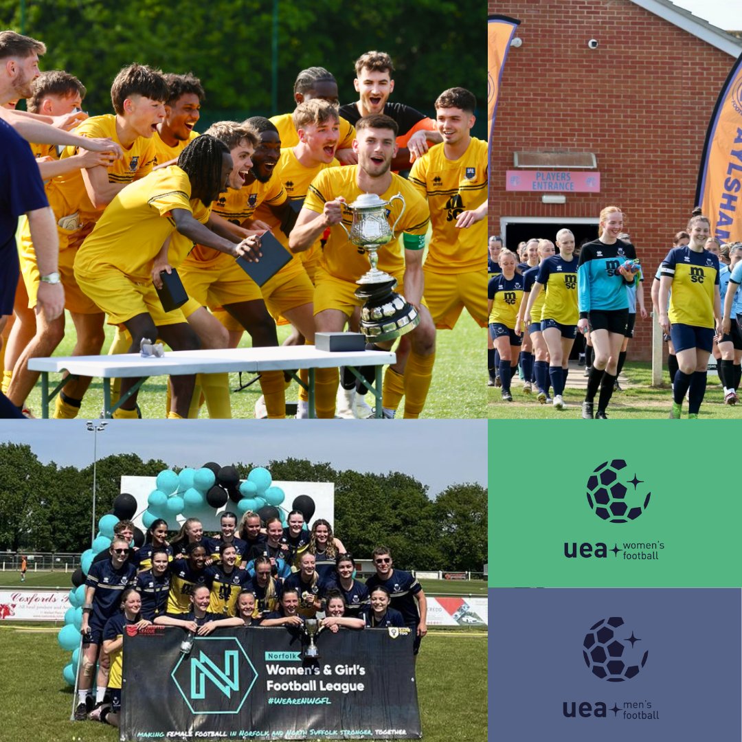 Congratulations to both UEA Football teams this weekend after lifting their respective cup final trophies. The UEA Men's team won the @AnglianCom Mummery Cup Final beating Beccles 4-1. UEA Women beat Bungay Women 2-0 in the @NWGFL Cup on Sunday! Photos courtesy of @PhotoHardy