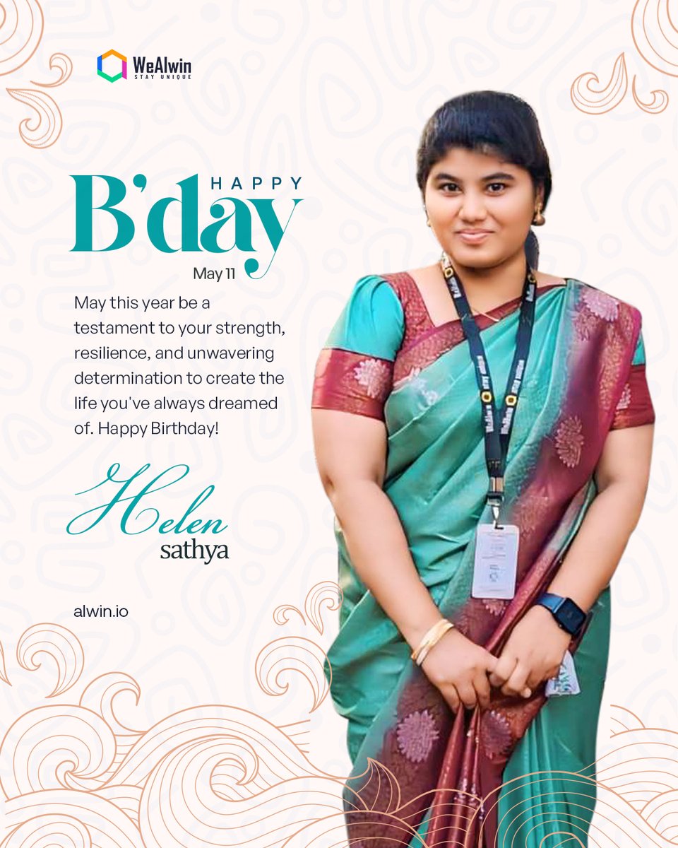 Belated Birthday Wishes Miss. Helen Sathya

Shower them with #love and make their day #unforgettable!

Join us in wishing them a fantastic #birthday and an even more #successful year ahead!

Follow @AlwinTechnology.. 🤙 

#wealwin #birthdaycelebration #happybirthday #joy