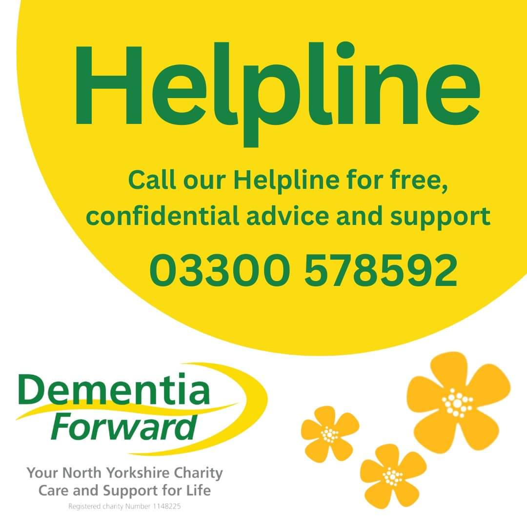 For advice and support across North Yorkshire and York, call our Helpline on 03300 578592 from Monday to Friday, 9am-4pm. #DementiaActionWeek #dementiasupport #northyorks