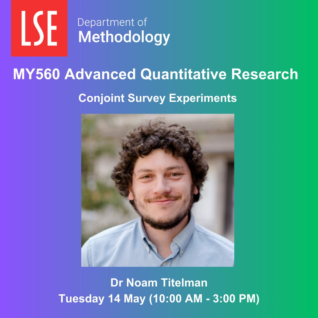 📢 Last 3 hours to register for Dr @NoamTitelman's workshop on Conjoint Survey Experiments! In this workshop we will review the pros and cons, study best practices for the design of conjoint experiments, implementation, and more. Register here 👉bit.ly/3JJ7lQR