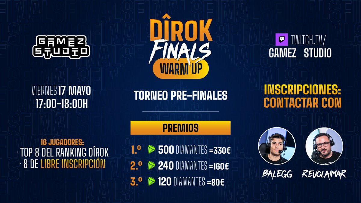 😉Os recuerdo que el próximo 25 de mayo estaré en Zamora para narrar las #DîrokFinals de @_gamezstudio 🏆Este viernes 17 realizaremos un torneo de calentamiento con premios increíbles ▶️Descarga el juego y deja tu nombre en comentarios para participar 📎gamez-studio.com/descargadirok/