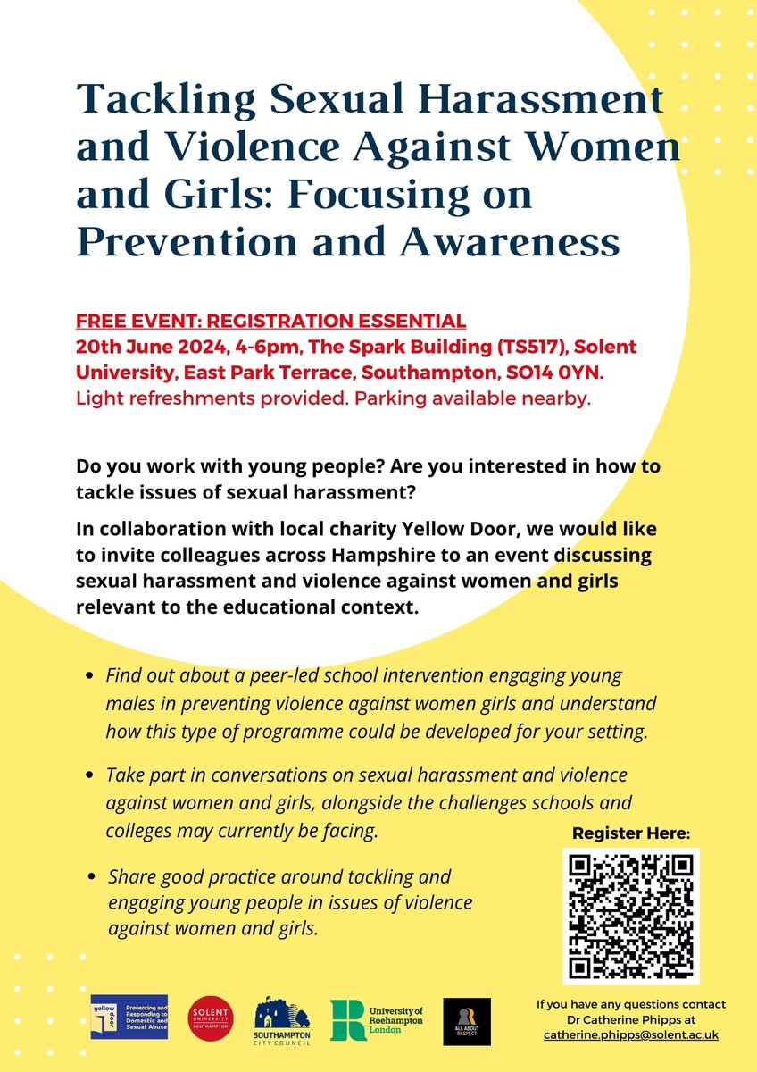 Catherine Phipps (@drcatphipps) on Twitter photo A reminder about our event at <a href="/SolentUni/">Southampton Solent University</a> 20th June 4-6pm focussing on tackling sexual harassment in education. Anyone welcome but limited spaces are available and registration is essential. Register here: app.geckoform.com/public/#/moder… <a href="/pvelija/">Philippa Velija</a> @natnoret @Naomis_phd_life <a href="/YellowDoorSol/">Yellow Door</a> A reminder about our event at <a href="/SolentUni/">Southampton Solent University</a> 20th June 4-6pm focussing on tackling sexual harassment in education. Anyone welcome but limited spaces are available and registration is essential. Register here: app.geckoform.com/public/#/moder… <a href="/pvelija/">Philippa Velija</a> @natnoret @Naomis_phd_life <a href="/YellowDoorSol/">Yellow Door</a>