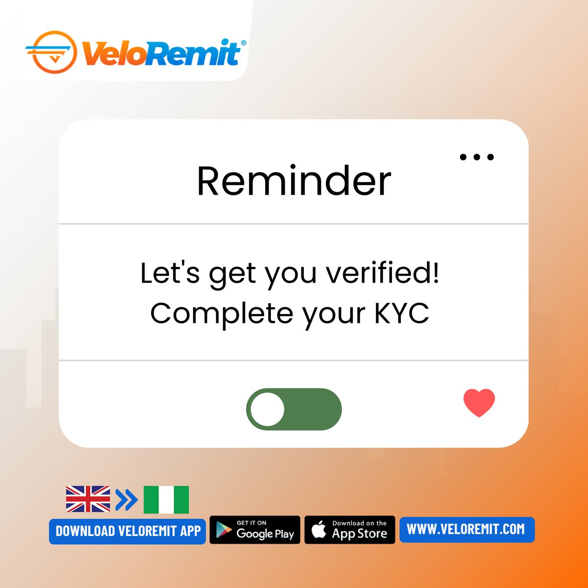 🇬🇧🇳🇬 Happy new week! 🎉 Let's start by getting you verified✅ Enjoy seamless transactions and peace of mind. #veloremit #verification #NewWeek #nigeriansinuk #moneytransfer #uktonigeria #greatrates #Zerofees #etioba_velo✅