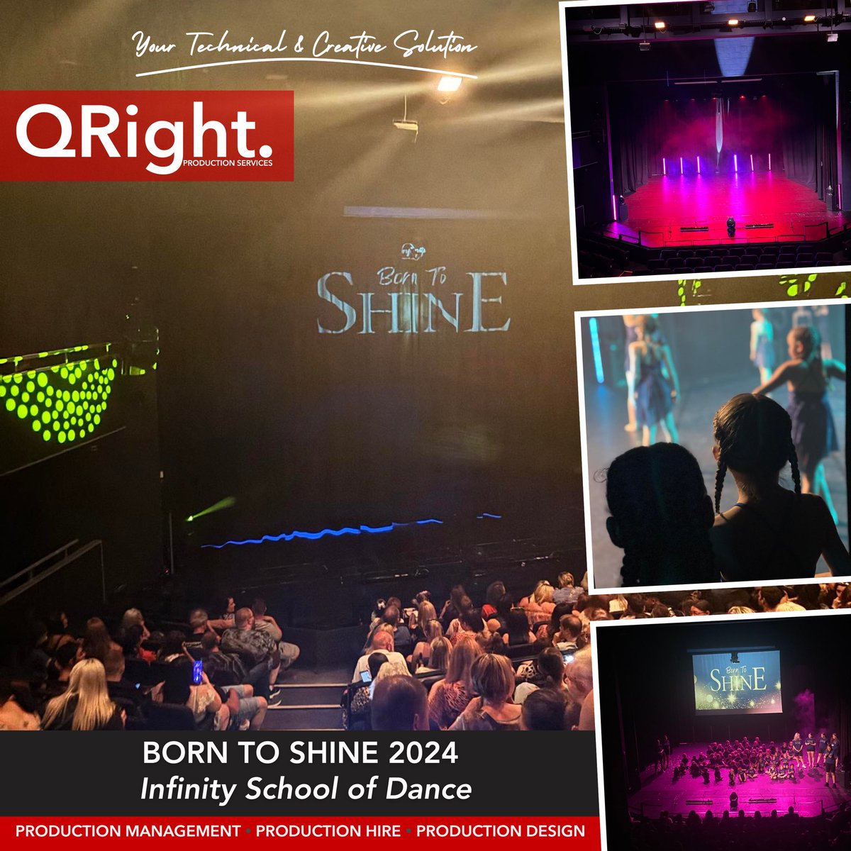 QRightSolutions's tweet photo. Infinity School of Dance presents Born To Shine 2024! 🌟

Working with Will Hamer QRight provided:
🌟 Lighting equipment &amp; control 
🌟 Lighting services (design &amp; operation) 
🌟 Sound equipment 
🌟 Sound services (operation)

We can’t wait to continue working with them. https://t.co/usq30fIRQn