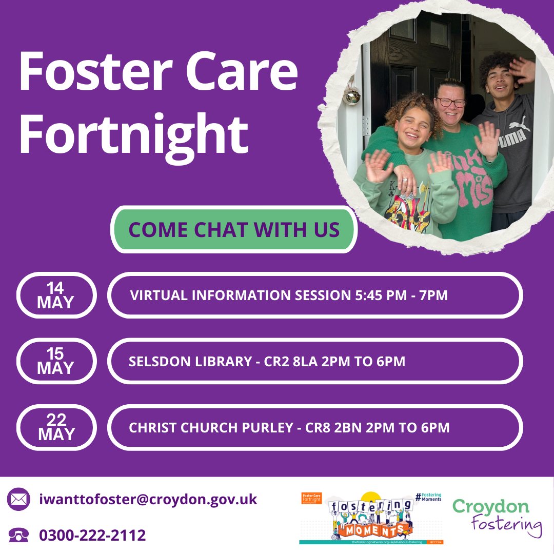 Foster Care Fortnight is the UK's biggest foster care awareness raising campaign & @foster4croydon will be showcasing our carers wonderful fostering moments on social media as well as going out & about to talk to residents about the need for more foster carers in Croydon. #FCF23