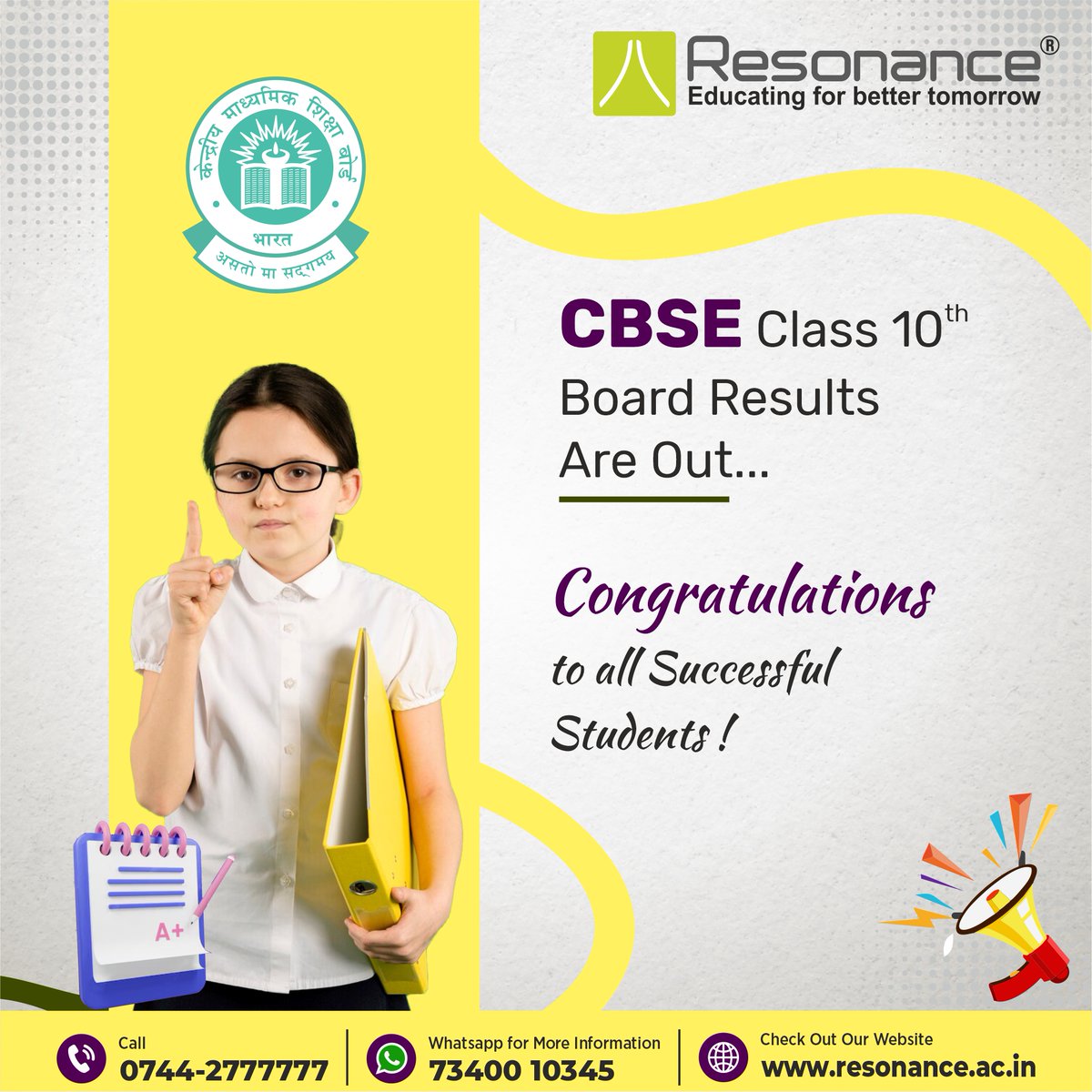 ResonanceEdu's tweet image. A new chapter begins! CBSE Class 10th results are declared! Wishing all students a bright future ahead! #CBSEClass10 #ResultsDeclared #NewBeginnings #Resonance #ResonanceKota #onemillionplussmiles