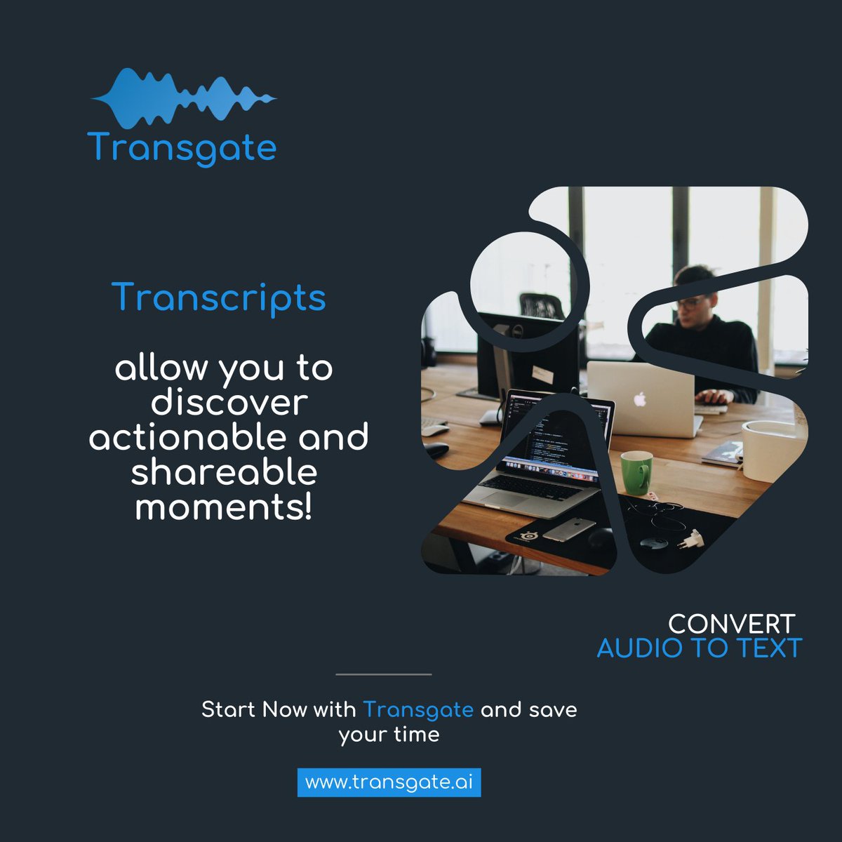 📝 Uncover actionable insights and shareable moments in your audio using Transgate's transcripts! 🎙️🚀

Please Visit: transgate.ai 

#Transgate #accuracy #convertaudiototext #SpeechToText #AI #Productivity #transcription #Efficiency #SaveTime #AudioToText #PayAsYouGo