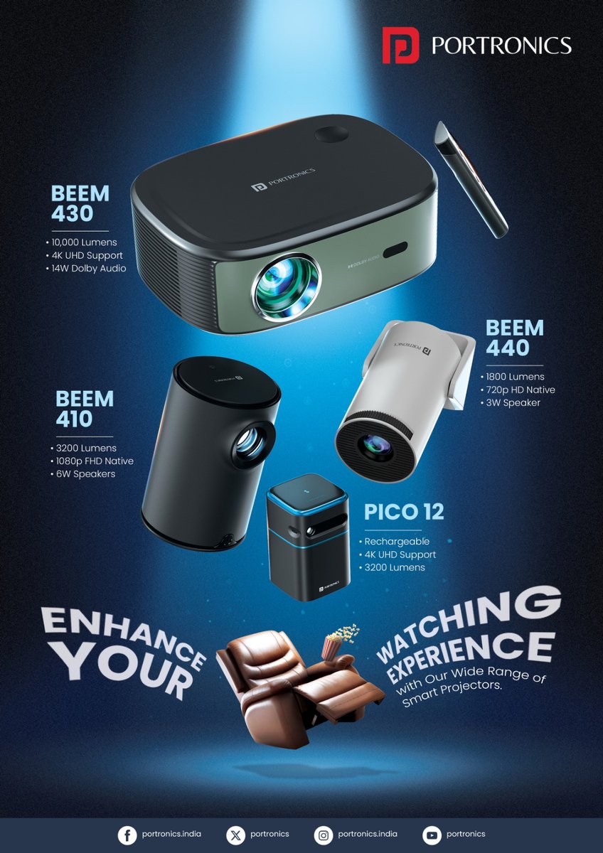Portronics Releases New Top Class Portable Projectors – BEEM 410, BEEM 430, BEEM 440 and PICO 12

Click here for details:
bit.ly/Portronics_Pro…

@Portronics #Portronics @ncnmagazine #ncnmagazine #ncnonline #NCN