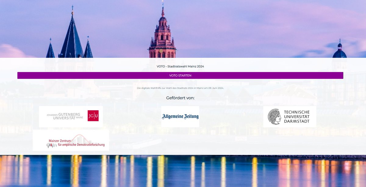 Unsere Wahlhilfe zur Mainzer Stadtratswahl am 9. Juni ist live: app.voto.vote/mainz (s. auch mainz-o-mat.de)

Anhand von 33 Thesen lässt sich die Übereinstimmung mit 9 Parteien ermitteln.

Pressemitteilung der JGU: presse.uni-mainz.de/kommunalwahl-i…

Gerne teilen &amp; weitersagen!