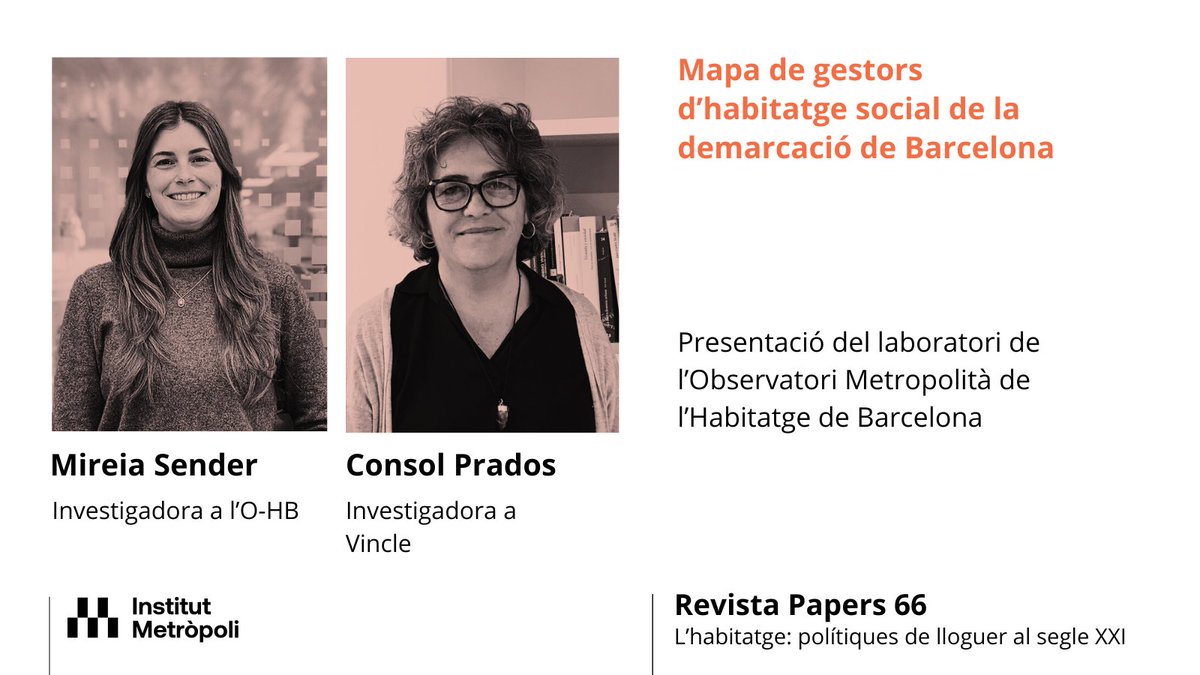 🗝️Presentem l’estudi “Mapa de gestors d’#habitatge social de la demarcació de #Barcelona”, realitzat per l’@OMHBcn. Ho fem, en el marc de la jornada que organitzem el 23/05 al @patillimona sobre els reptes de creixement i gestió de l'habitatge social. ✍️institutmetropoli.cat/noticias/repte…