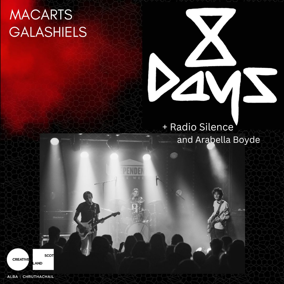 June Incubator Friday 7th June 2024 | MacArts, Galashiels, TD1 1SP June's Creative Scotland Incubator Session features - 8 Days, Radio Silence and Arabella Boyde On sale now: ticketsource.co.uk/macarts/8-days…