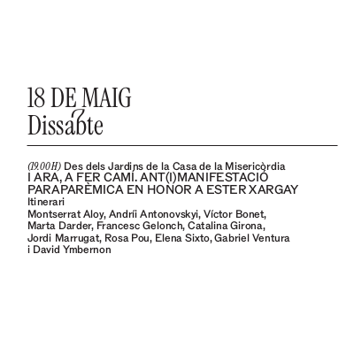 👣  L'AELC organitza un homenatge a Ester Xargay dins del festival Barcelona Poesia (#BCNpoesia).

Serà aquest dissabte, 18 de maig, a les 19 h.

Més detalls: escriptors.cat/agenda/homenat…