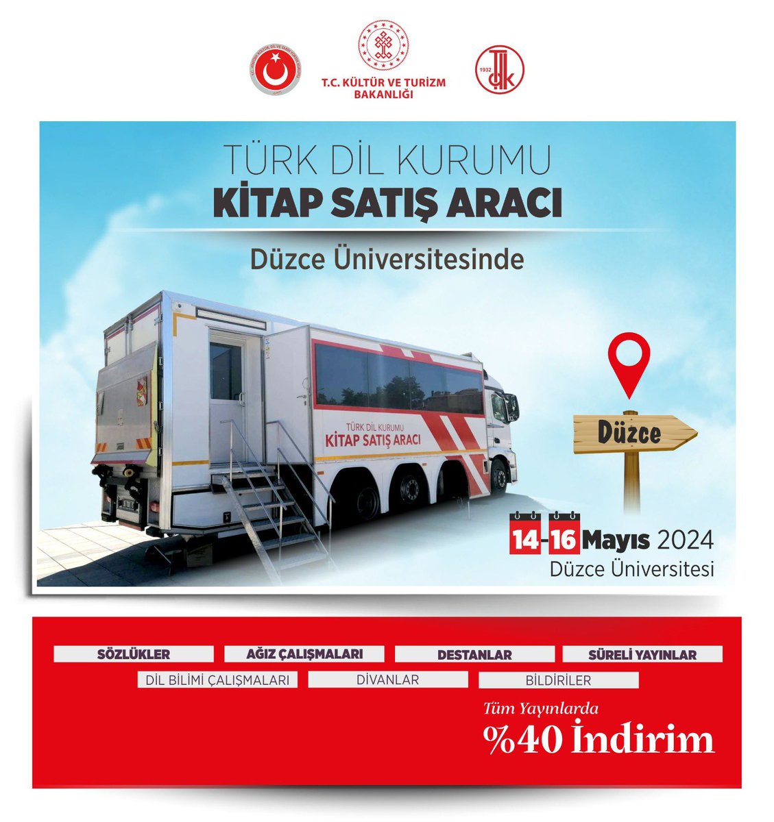 📌Türk Dil Kurumu yayınları Düzce Üniversitesi “Öğrenci Festivali”nde 📚📖📕📘 🗓️ 14-16 Mayıs 2024 📍Düzce Üniversitesi 🤝Kitap dostlarımızı bekliyoruz. @duzceuniversite #DÜFest2024 #TDKYayınları