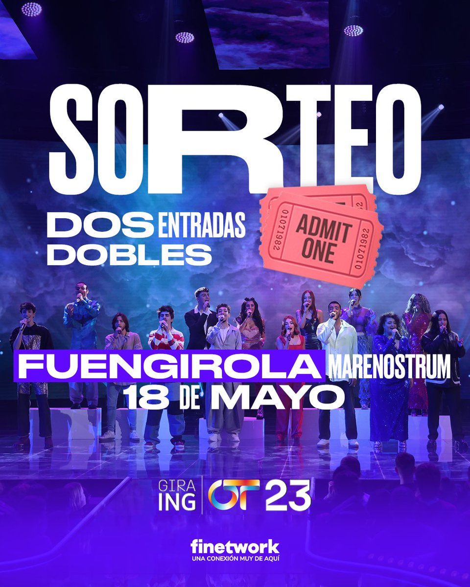 ¿GANAS DE  GIRA DE #OT2023? 🎤🔥  LLévate 2 ENTRADAS y vente a FUENGIROLA el 18/5 a cantar a pleno pulmón porque la cosa promete 🔥❤️‍👇🏼<a href="/OT_Oficial/">Operación Triunfo</a>

1️⃣ Sigue a <a href="/finetwork/">Finetwork</a>
2️⃣ Menciona a la persona que aún se ríe con ESE ensayo de Lucas y Bea

Suerteee 🍀