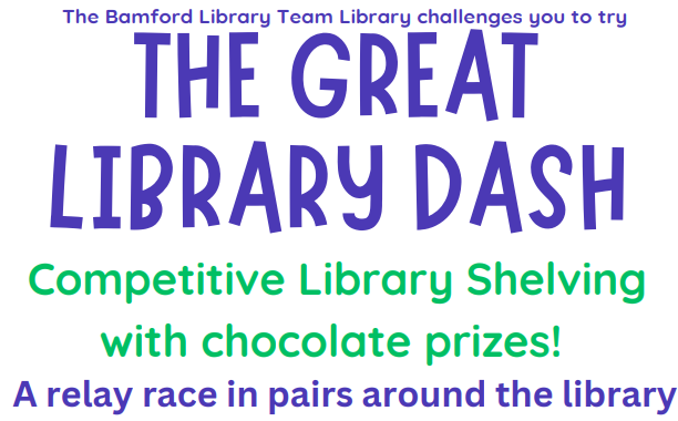 HarperAdamsLibr's tweet photo. This #mentalhealthweek we are getting active with 'The Great Library Dash' - a shelving relay race (with chocolate prizes!). 
Taking place on Tuesday &amp; Thursday at 12pm and Wednesday at 1pm. Sign up in the Library today 🤸‍♀️ https://t.co/Gvsqx6xkLz