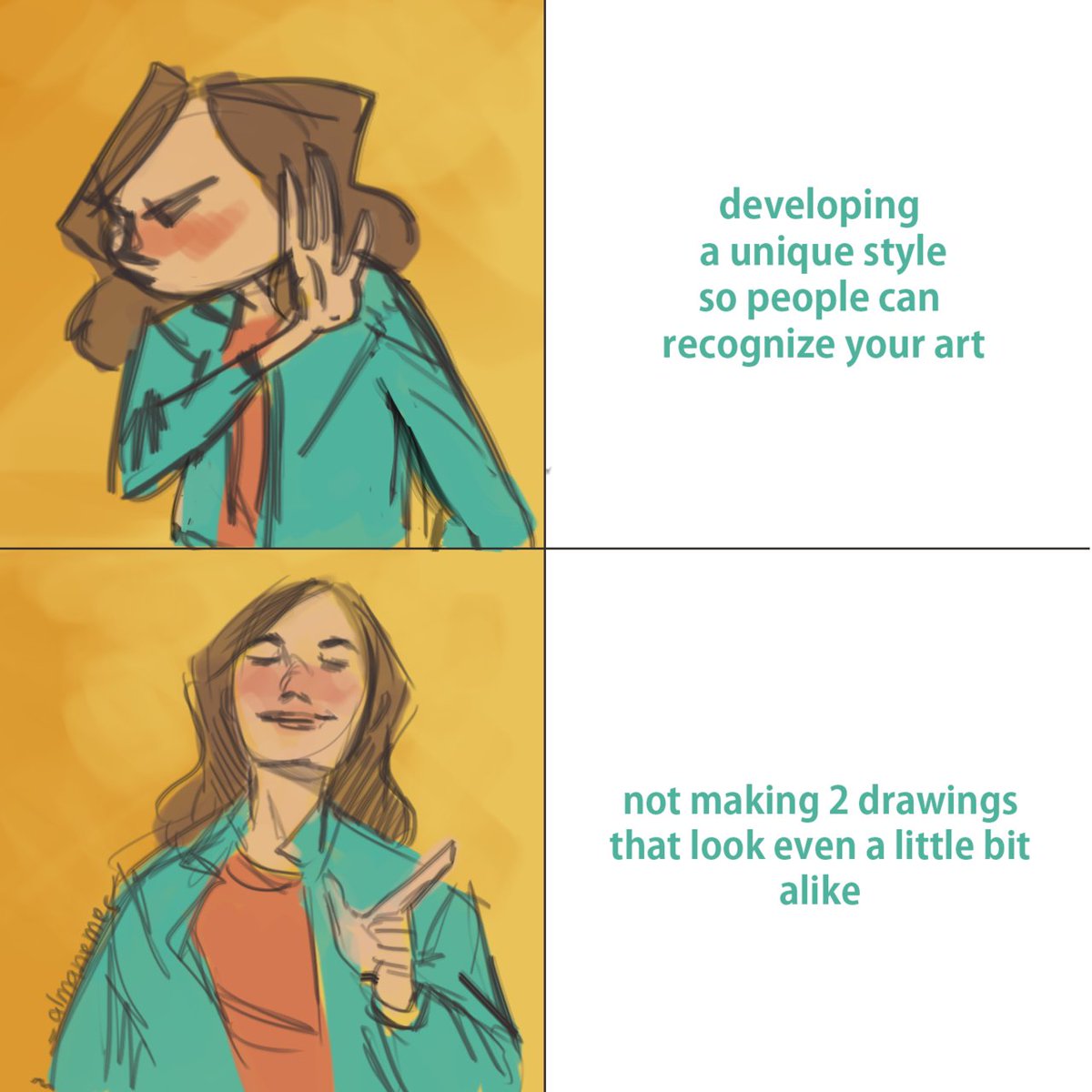 What are you thoughts? Are these the struggles of a modern day artist? To develop a unique style but to make every drawing completely different at the same time? #strugglingartist #art #artist