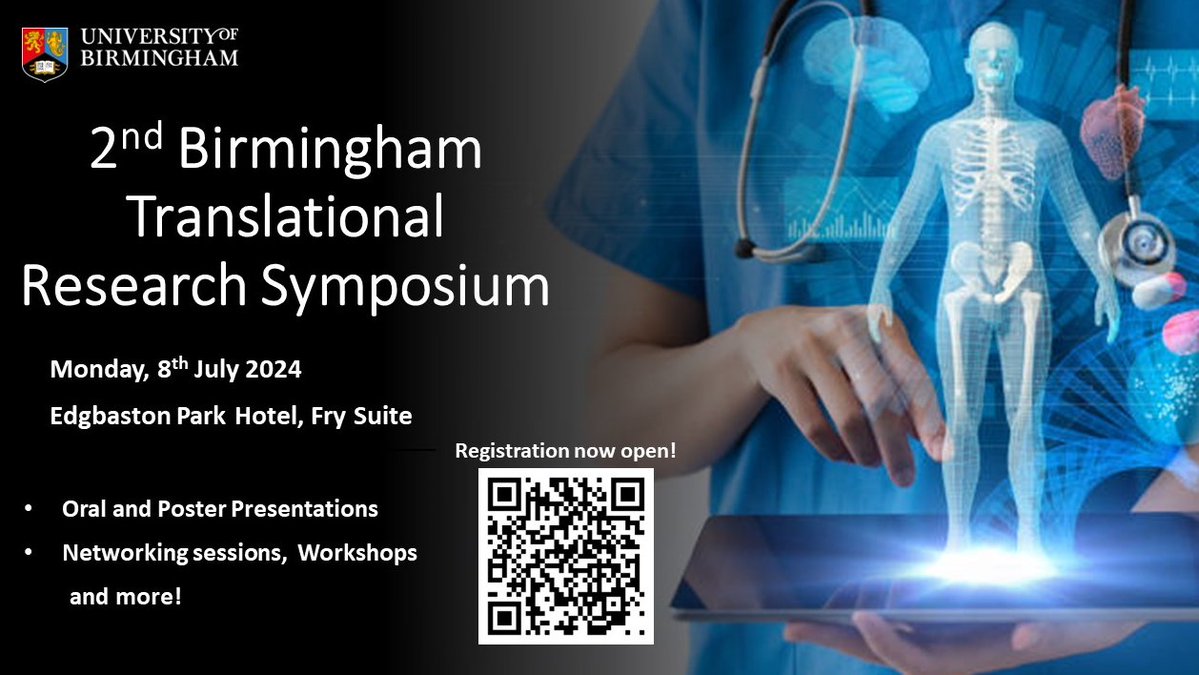 The 2nd Birmingham Translational Research Symposium is here! 🗓️8th July 2024 Abstract deadline: 24/05/2024 Registration: t.ly/PmU0b Celebrate translation, network and start new collaborations! @unibirm_MDS @eps_unibham @LES_UniBham @HTIbham @ITMBirmingham @BHPComms