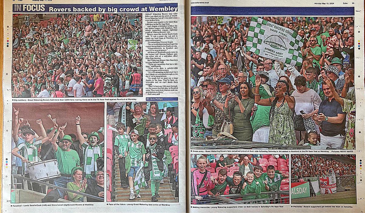 Superb coverage in today's @Essex_Echo by Chris Phillips @CJPhillips1982 on @GWRovers Wembley appearance in the FA Vase Final. The coverage Chris gives local football is second to none and long may that continue. @EssexSenior #LovePhotography