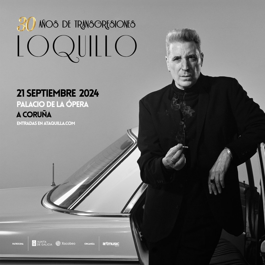 📣¡Loquillo en concierto con su nueva gira '30 años de Transgresiones! El 21 de septiembre, el legendario Loquillo estará desatando su energía en el escenario del Palacio de la Ópera de A Coruña. 🎟️Entradas a partir del miércoles 15 a las 12h #XuntaDeGalicia #Xacobeo