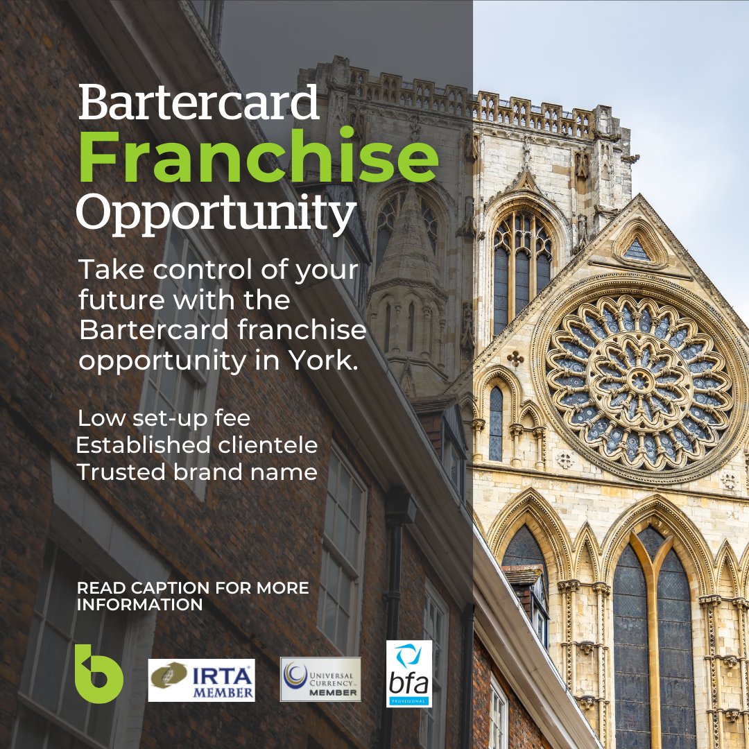 Join a well-established brand with Bartercard 💚 We invite you to become part of our trusted network! Bartercard York is up for grabs for just a small fee. To get started email franchising@bartercard.co.uk #franchiseyork #bartercardyork #bartercarduk #bartercardfranchising