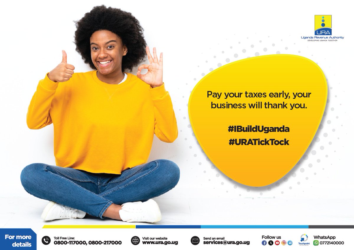 Pay your taxes today and your business will thank you. #URATicktock #IBuildUganda