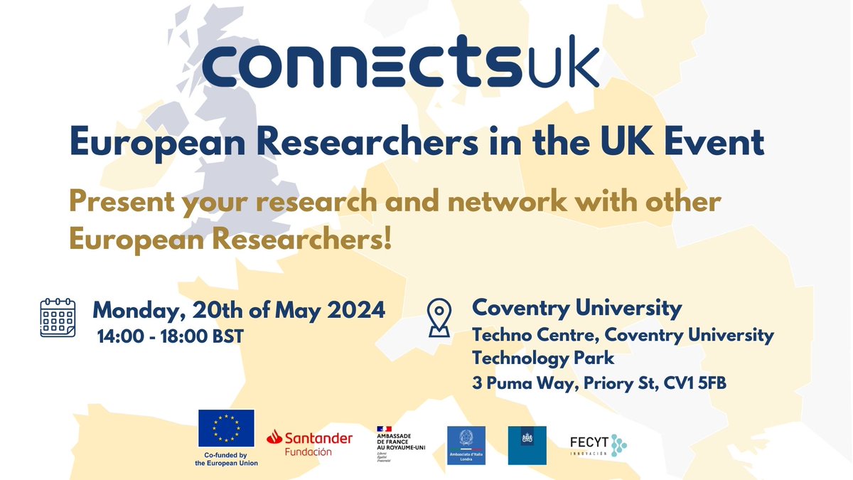 CONNecting EU Communities Through Science in UK (@connects_uk_) on Twitter photo One week left until European Researchers in the UK Event! ๐ช๐บ๐ฌ๐ง Invite your friends, colleagues and lab mates and join us at <a href="/covcampus/">Coventry University</a> next Monday!ย ๐ฉโ๐ฌ๐จโ๐ฌ
๐ Register here: poloniumfoundation.typeform.com/ConnUK-Coventry One week left until European Researchers in the UK Event! ๐ช๐บ๐ฌ๐ง Invite your friends, colleagues and lab mates and join us at <a href="/covcampus/">Coventry University</a> next Monday!ย ๐ฉโ๐ฌ๐จโ๐ฌ
๐ Register here: poloniumfoundation.typeform.com/ConnUK-Coventry