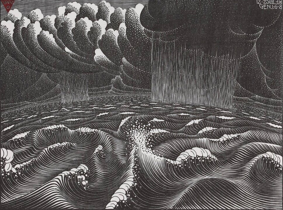 M. C. Escher, The Second Day of Creation (The Division of the Waters), Woodcut