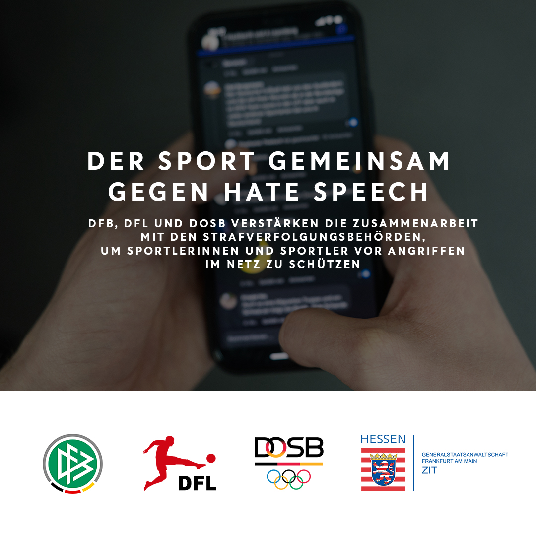 Vor der #EURO2024 und #Paris2024 sagen DFB, DFL und DOSB klar und deutlich: Wir schützen Sportlerinnen und Sportler vor Hate Speech im Internet! 🤚 Alle Infos dazu: ➡️ dfb.social/PK_Hatespeech