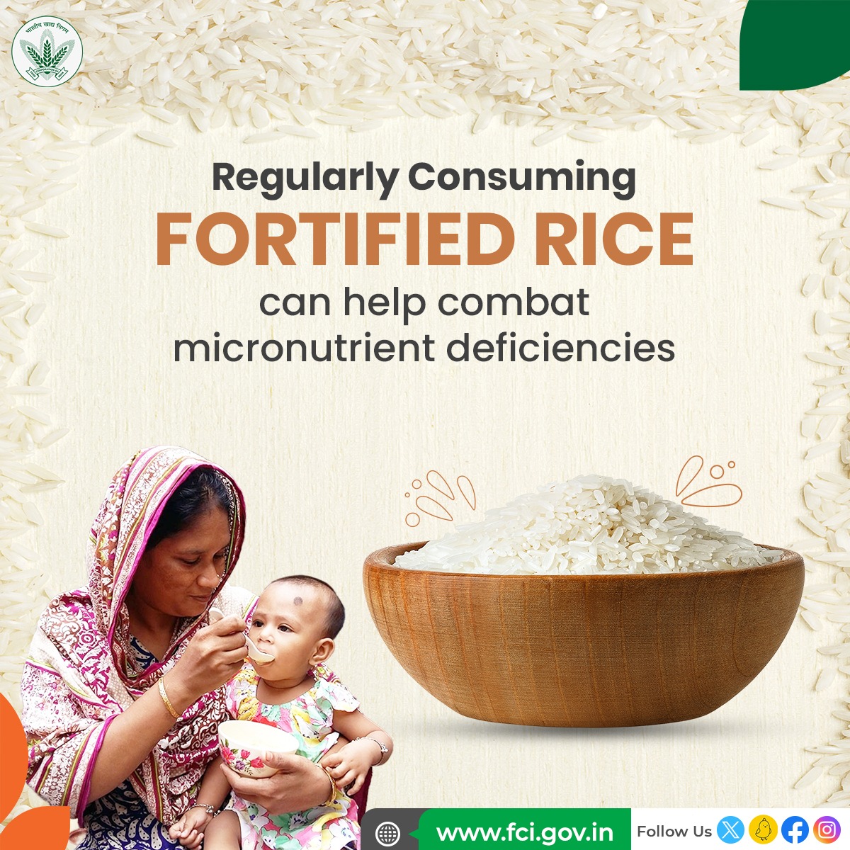 Fortified rice, enriched with iron, folic acid, and vitamin B12, FRK premix, is prepared by mixing it with regular rice. The Food Corporation of India distributes this rice to people through anganwadi centres, schools, and public distribution system (PDS) outlets.