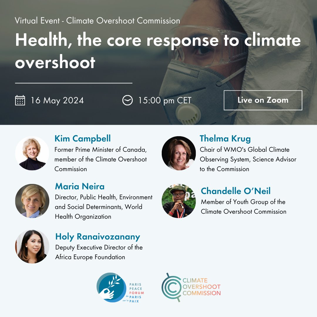 🚑🌱Join us on Thursday 16 May (15:00 CET) for a virtual event hosted by the Climate Overshoot Commission on «Health, the core response to climate overshoot. » Find out more 👉bit.ly/3WDQ9Ux