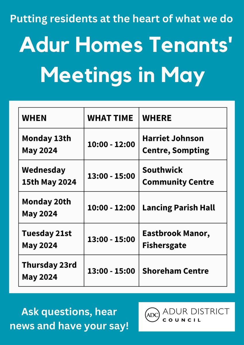 If you’re an Adur Homes tenant, come along and speak to us!