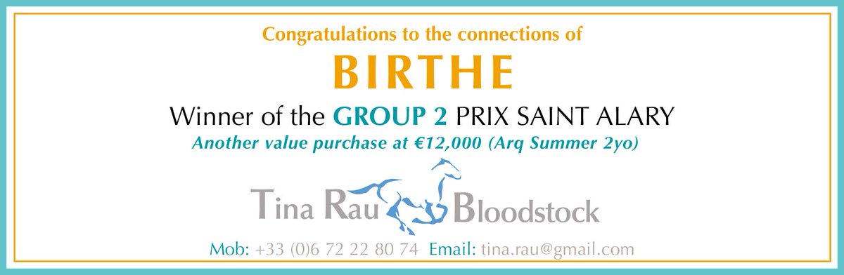 💫 Another Group winner purchased by Tina Rau Bloodstock 💫 🏆 BIRTHE, winner of the Gr.2 Prix Saint Alary. Another value purchase at €12,000 (Arq Summer 2YO). Congratulations to the winning connections 👏 #ReadAllAboutIt