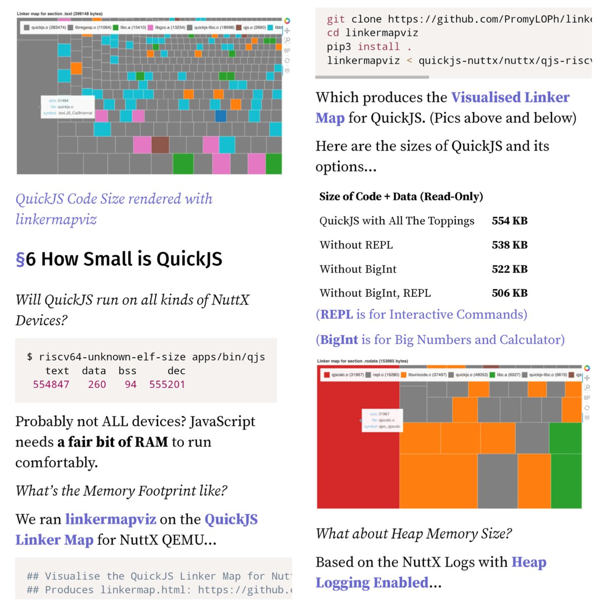 MisterTechBlog's tweet image. How small is #QuickJS JavaScript Engine? Let's visualise with linkermapviz
Article: lupyuen.codeberg.page/articles/quick…